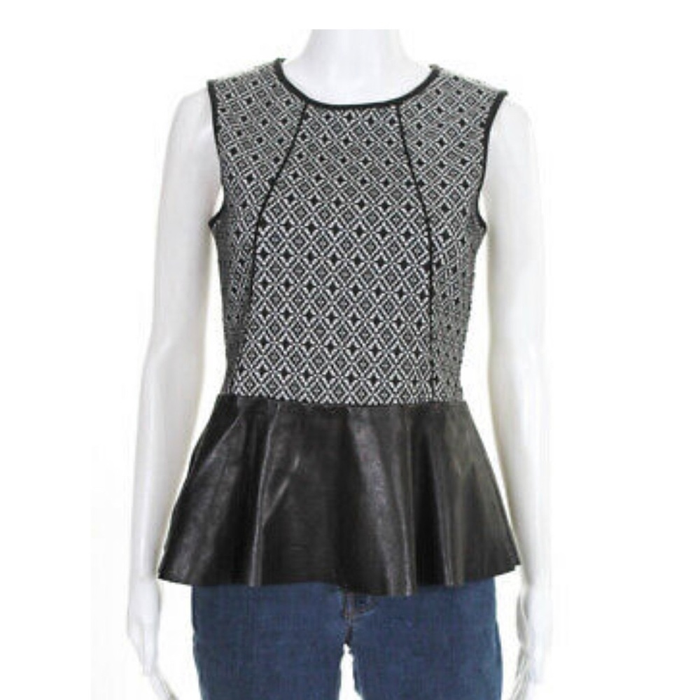 Parker leather peplum textured top